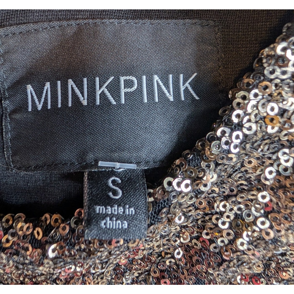 Minkpink Gold Sequin Sparkly Bodycon Glam Club Puff Shoulder Mini Dress Small - Picture 8 of 10